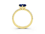 Yellow gold Heart Cut Blue Sapphire Solitaire Pavé Engagement Ring with Round Band and Prong Setting_15