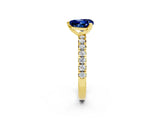 Yellow gold Heart Cut Blue Sapphire Solitaire Pavé Engagement Ring with Round Band and Prong Setting_81