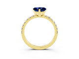 Yellow gold Heart Cut Blue Sapphire Solitaire Pavé Engagement Ring with Round Band and Prong Setting_82