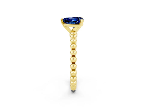Yellow gold Heart Cut Blue Sapphire Solitaire Ring with Beaded Band and Prong Setting_2