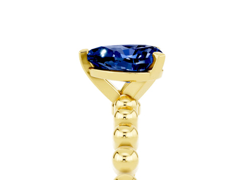 Yellow gold Heart Cut Blue Sapphire Solitaire Ring with Beaded Band and Prong Setting_5