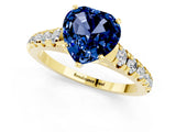 Yellow gold Heart Cut Blue Sapphire Solitaire Ring with Cathedral Setting and Pavé Band_1