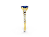 Yellow gold Heart Cut Blue Sapphire Solitaire Ring with Cathedral Setting and Pavé Band_2