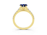 Yellow gold Heart Cut Blue Sapphire Solitaire Ring with Cathedral Setting and Pavé Band_3