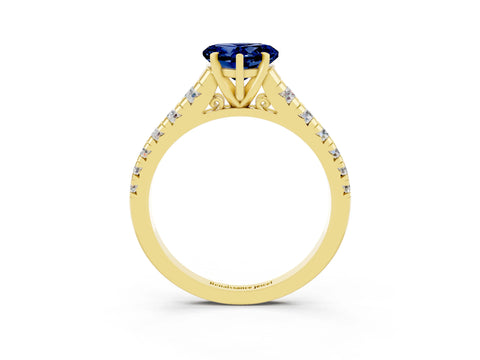Yellow gold Heart Cut Blue Sapphire Solitaire Ring with Cathedral Setting and Pavé Band_3
