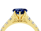 Yellow gold Heart Cut Blue Sapphire Solitaire Ring with Cathedral Setting and Pavé Band_4