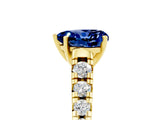 Yellow gold Heart Cut Blue Sapphire Solitaire Ring with Cathedral Setting and Pavé Band_5