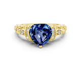 Yellow gold Heart Cut Blue Sapphire Solitaire Ring with Filigree Band and Four-Prong Setting_24
