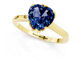 Yellow gold Heart Cut Blue Sapphire Solitaire Ring with Flower Prong Setting and Classic Band_13