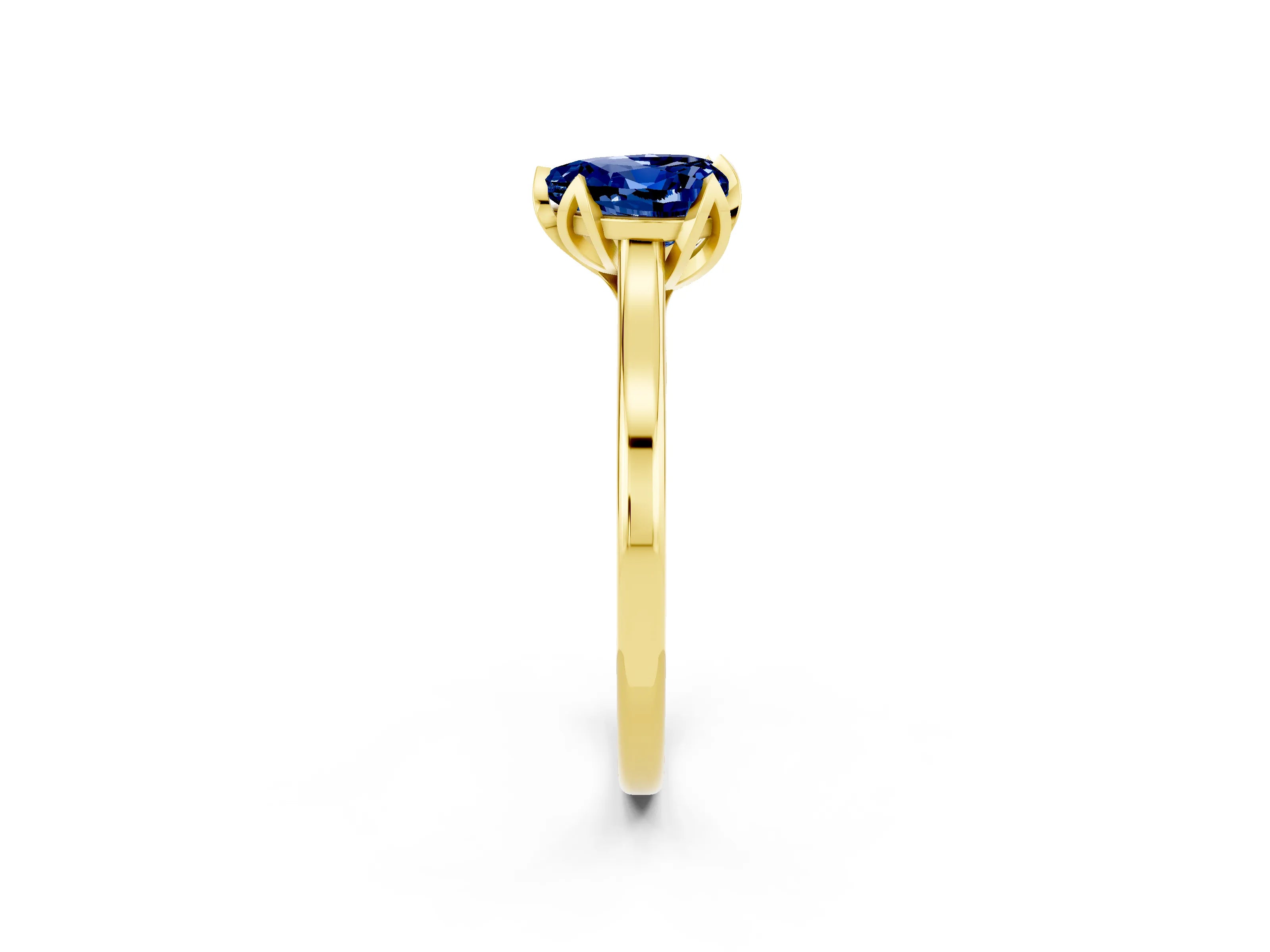 Yellow gold Heart Cut Blue Sapphire Solitaire Ring with Flower Prong Setting and Classic Band_14