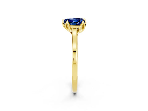 Yellow gold Heart Cut Blue Sapphire Solitaire Ring with Flower Prong Setting and Classic Band_14