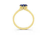 Yellow gold Heart Cut Blue Sapphire Solitaire Ring with Flower Prong Setting and Classic Band_15