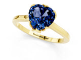 Yellow gold Heart Cut Blue Sapphire Solitaire Ring with Flower Prong Setting and Classic Band_37