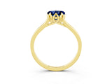 Yellow gold Heart Cut Blue Sapphire Solitaire Ring with Flower Prong Setting and Classic Band_39
