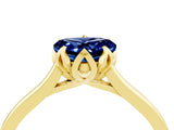 Yellow gold Heart Cut Blue Sapphire Solitaire Ring with Flower Prong Setting and Classic Band_40