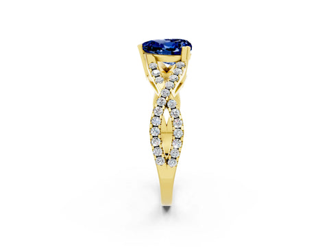 Yellow gold Heart Cut Blue Sapphire Solitaire Ring with Four-Prong Setting and Twisted Pavé Band_2