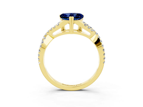 Yellow gold Heart Cut Blue Sapphire Solitaire Ring with Four-Prong Setting and Twisted Pavé Band_3