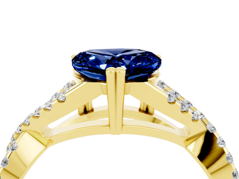 Yellow gold Heart Cut Blue Sapphire Solitaire Ring with Four-Prong Setting and Twisted Pavé Band_4