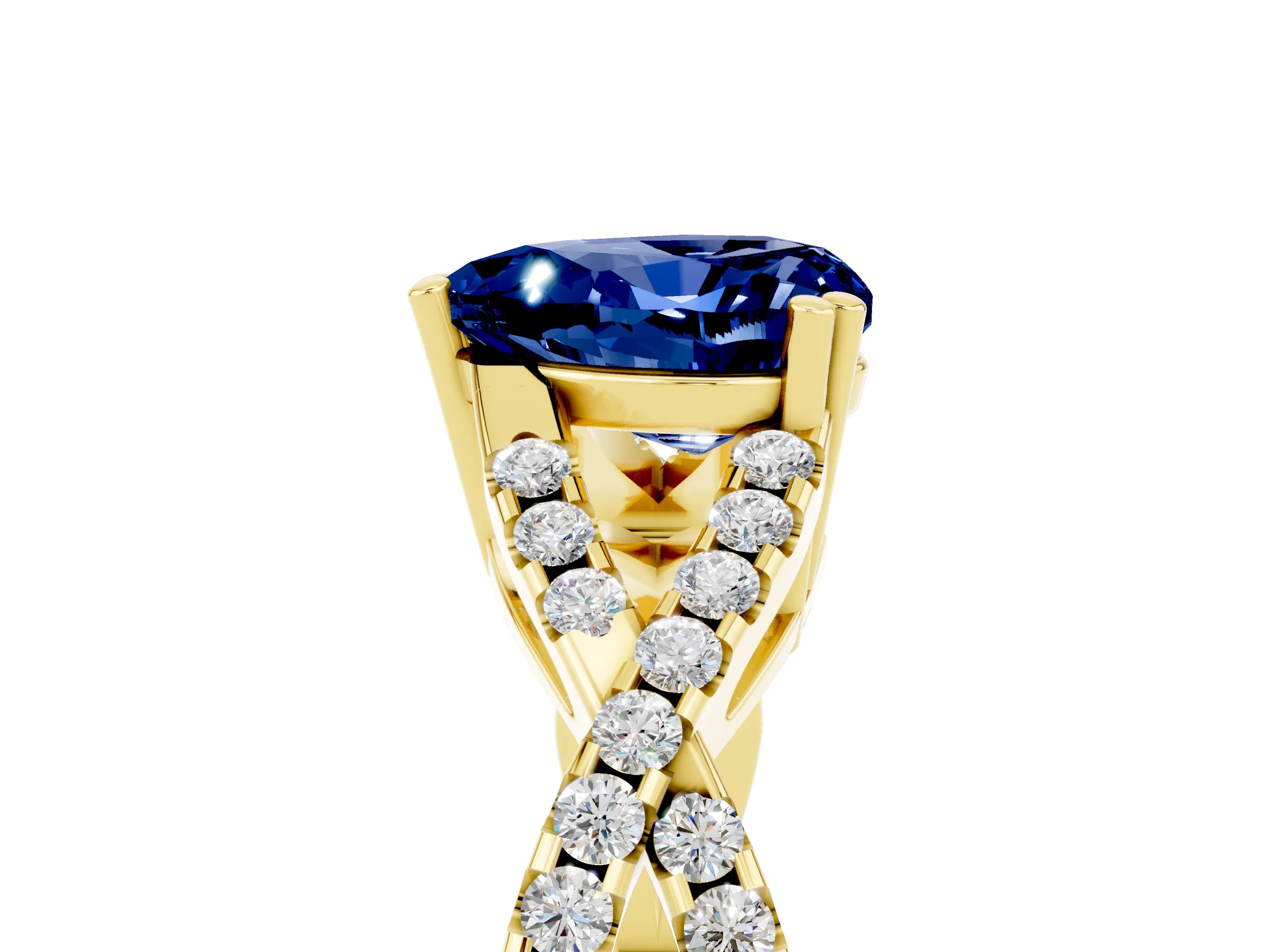 Yellow gold Heart Cut Blue Sapphire Solitaire Ring with Four-Prong Setting and Twisted Pavé Band_5