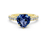 Yellow gold Heart Cut Blue Sapphire Solitaire Ring with Pavé Accents and Four-Prong Setting