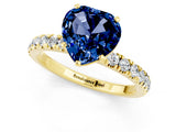 Yellow gold Heart Cut Blue Sapphire Solitaire Ring with Pavé Accents and Four-Prong Setting_1