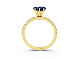 Yellow gold Heart Cut Blue Sapphire Solitaire Ring with Pavé Accents and Four-Prong Setting_3