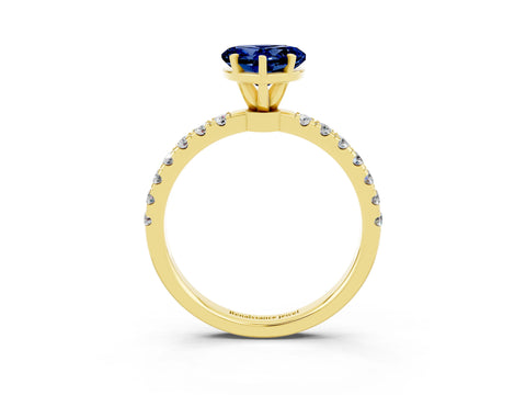 Yellow gold Heart Cut Blue Sapphire Solitaire Ring with Pavé Accents and Four-Prong Setting_3