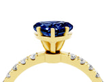 Yellow gold Heart Cut Blue Sapphire Solitaire Ring with Pavé Accents and Four-Prong Setting_4