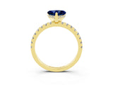 Yellow gold Heart Cut Blue Sapphire Solitaire Ring with Pavé Band and Four-Prong Setting_27
