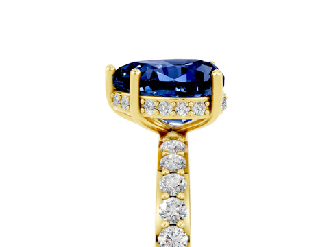 Yellow gold Heart Cut Blue Sapphire Solitaire Ring with Pavé Band and Hidden Halo_17