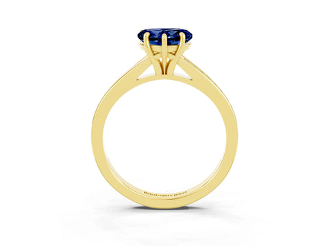 Yellow gold Heart Cut Blue Sapphire Solitaire Ring with Pavé Band and Prong Setting_15