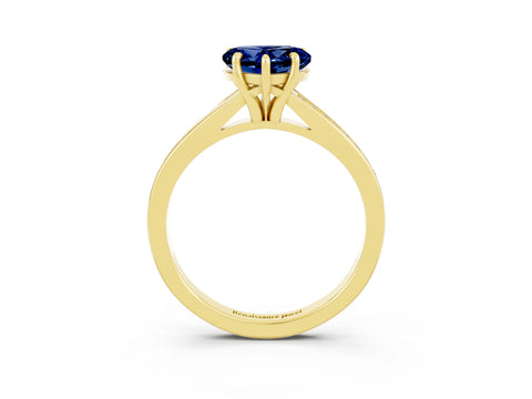 Yellow gold Heart Cut Blue Sapphire Solitaire Ring with Pavé Band and Prong Setting_3