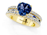 Yellow gold Heart Cut Blue Sapphire Solitaire Ring with Pavé and Channel Set Band_1