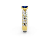 Yellow gold Heart Cut Blue Sapphire Solitaire Ring with Pavé and Channel Set Band_2