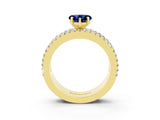 Yellow gold Heart Cut Blue Sapphire Solitaire Ring with Pavé and Channel Set Band_3