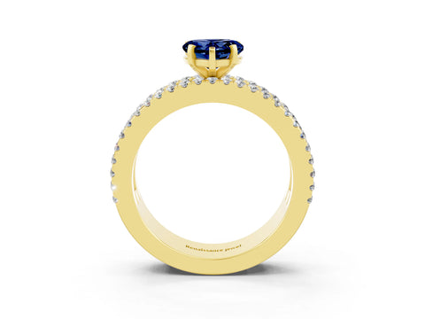 Yellow gold Heart Cut Blue Sapphire Solitaire Ring with Pavé and Channel Set Band_3