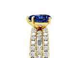 Yellow gold Heart Cut Blue Sapphire Solitaire Ring with Pavé and Channel Set Band_5