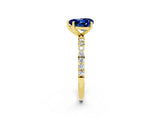Yellow gold Heart Cut Blue Sapphire Solitaire Ring with Pave Band and Four Prong Setting_26