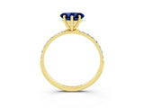 Yellow gold Heart Cut Blue Sapphire Solitaire Ring with Pave Band and Four Prong Setting_27