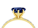 Yellow gold Heart Cut Blue Sapphire Solitaire Ring with Pave Band and Four Prong Setting_28