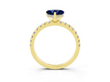 Yellow gold Heart Cut Blue Sapphire Solitaire Ring with Round  Pavé Band and Four-Prong Setting_39