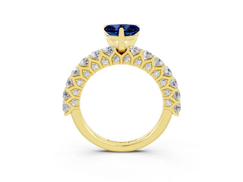 Yellow gold Heart Cut Blue Sapphire Solitaire Ring with Shared Prong Pavé Band and Four-Prong Setting_15