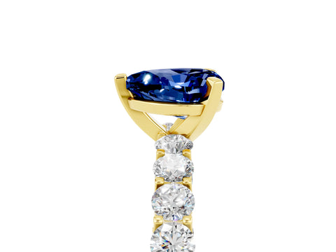 Yellow gold Heart Cut Blue Sapphire Solitaire Ring with Shared Prong Pavé Band and Four-Prong Setting_17
