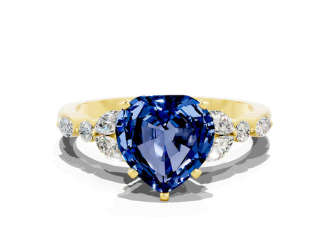Yellow gold Heart Cut Blue Sapphire Solitaire Ring with Side Stones and Four-Prong Setting_12