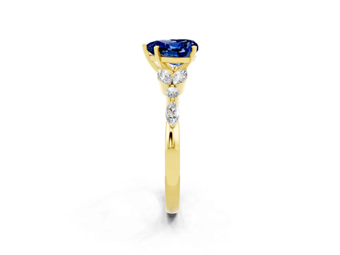Yellow gold Heart Cut Blue Sapphire Solitaire Ring with Side Stones and Four-Prong Setting_14