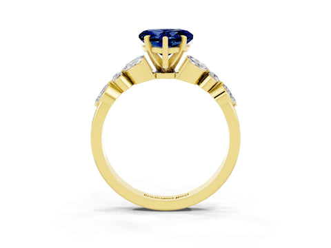 Yellow gold Heart Cut Blue Sapphire Solitaire Ring with Side Stones and Four-Prong Setting_15