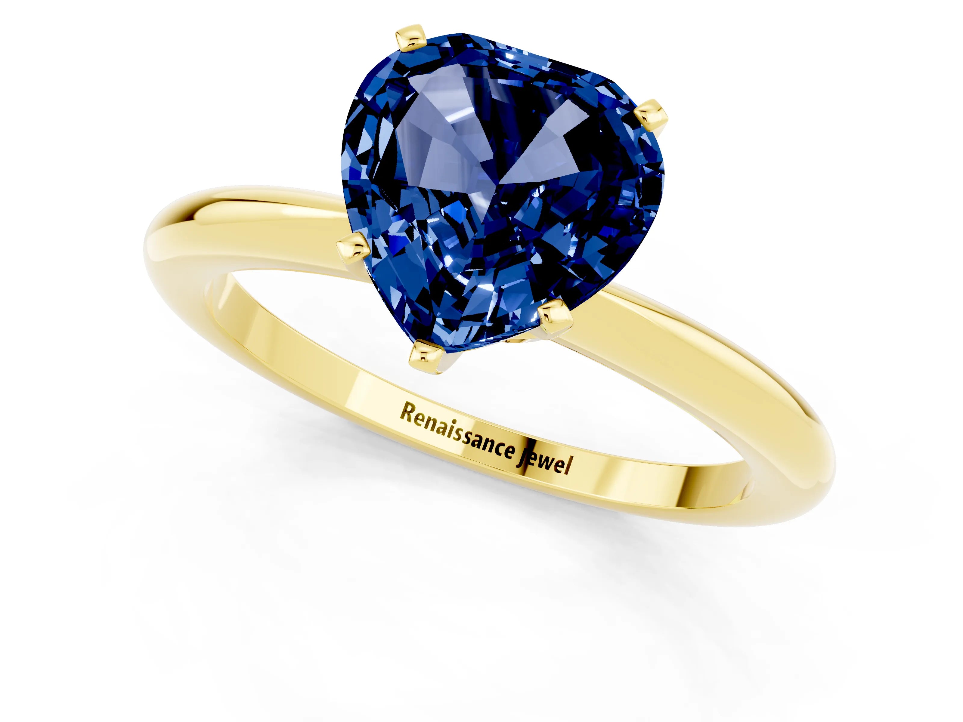 Yellow gold Heart Cut Blue Sapphire Solitaire Ring with Six-Prong Setting and Classic Band_1