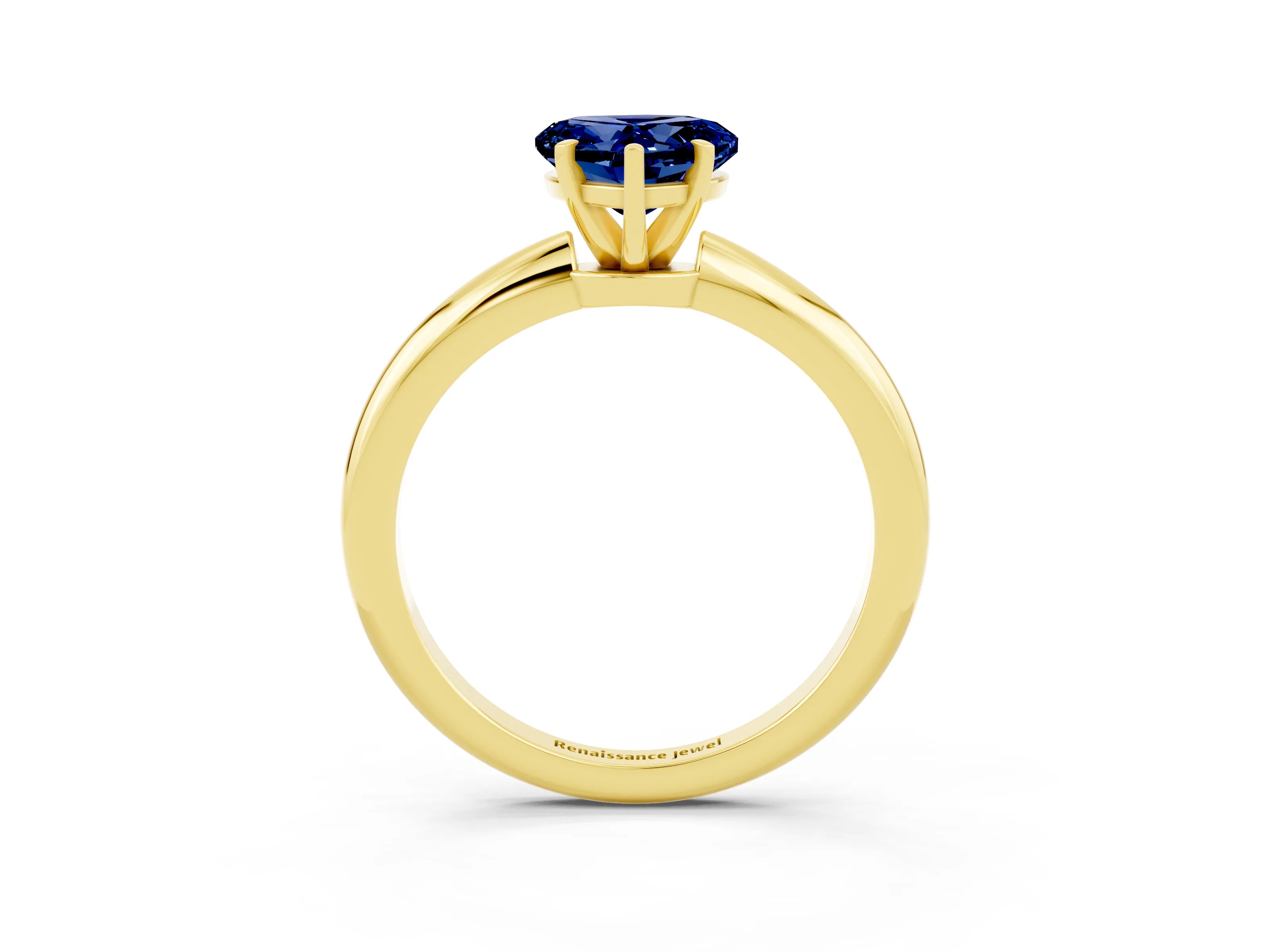 Yellow gold Heart Cut Blue Sapphire Solitaire Ring with Six-Prong Setting and Classic Band_3