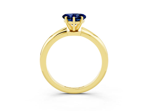 Yellow gold Heart Cut Blue Sapphire Solitaire Ring with Six-Prong Setting and Classic Band_3