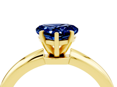 Yellow gold Heart Cut Blue Sapphire Solitaire Ring with Six-Prong Setting and Classic Band_4